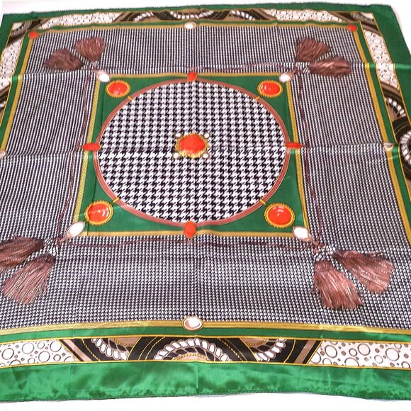 Large Square Scarf Houndstooth Print Silky Satin - Picture 3 of 9